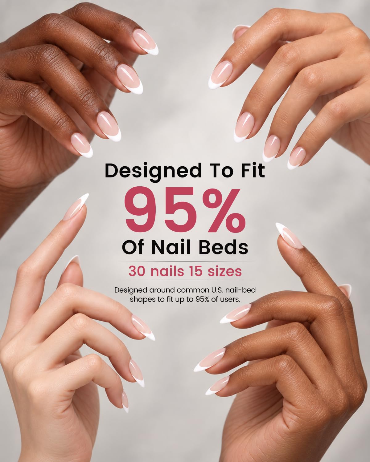 French Tip Press On Nails-Medium Pointed Almond Shape Nails