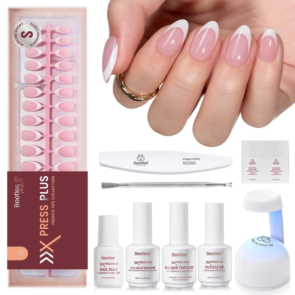 Beetles French Tips Press On Nails - Short Square 150 Pcs
