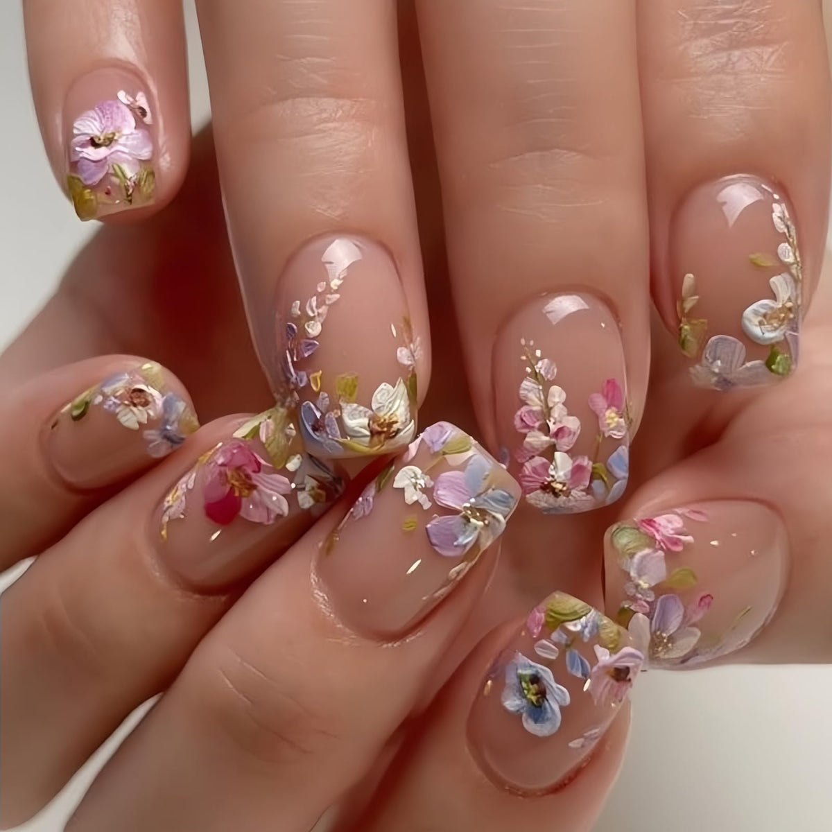 24Pcs Long Square Nude Pink White Nails Press ons Pearl Gold Flower Fake Nails Elegant False Nails Bridal Nails Glue on Luxurious Stick on Nails Casual Work for Girl Women Wedding Formal Occasions