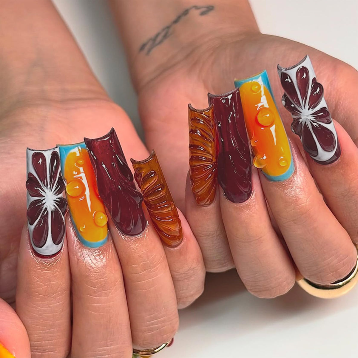 Long Square Press on Nails Bling Gold Chain & Crystal Nails,Fake Nails Artificial Stick on Nails for Women, Nude Pink Glam Prom Wedding Nails with Diamonds