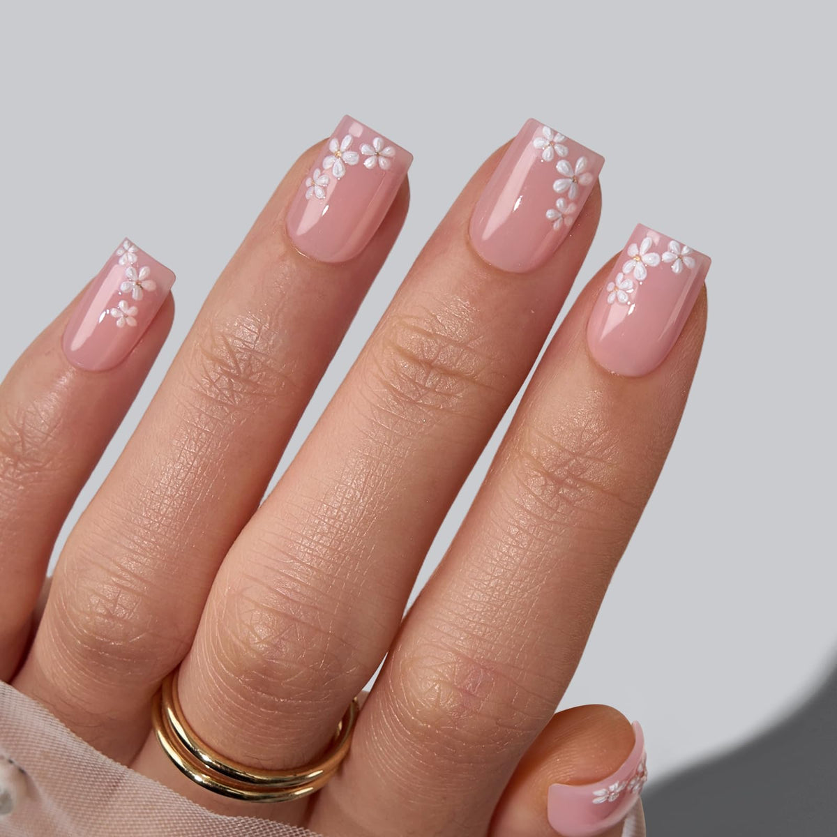 BTArtbox Press On Nails, Extra Short Almond Baby Pink Nails, 32Pcs Full Kit