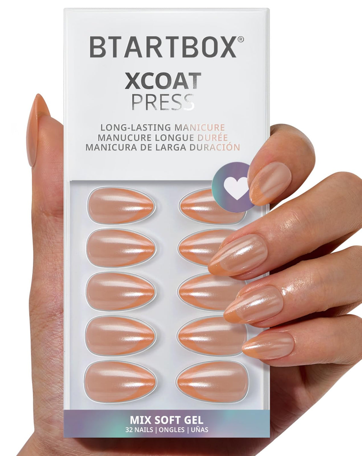 BTArtbox Press On Nails, Extra Short Almond Baby Pink Nails, 32Pcs Full Kit