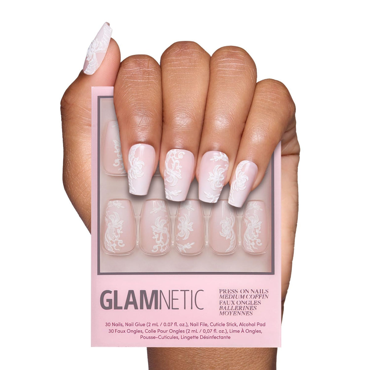 Glamnetic Press On Nails - Short Almond, Glazed Fake Nails 30 Pc Full Kit