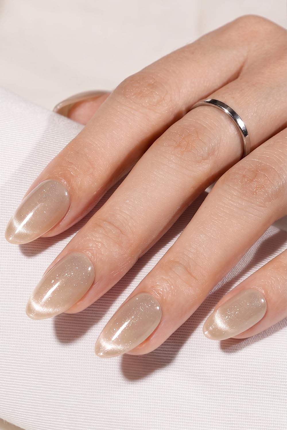 AzureBeauty Short Almond French Tip Press On Nails, Glazed Donut, 32 Pcs