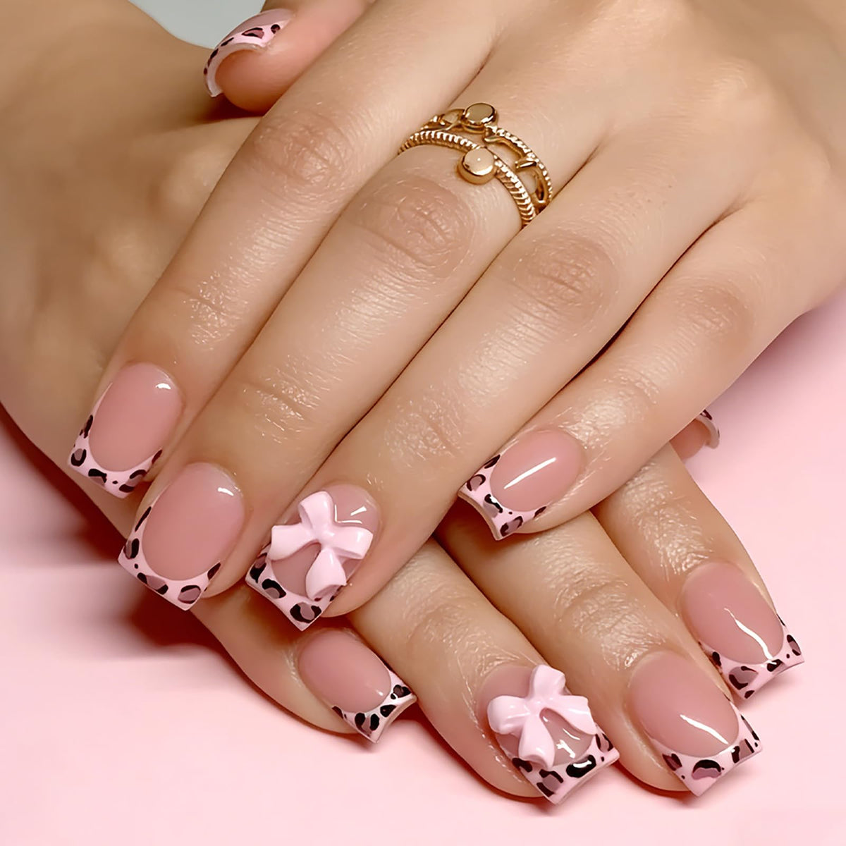 24Pcs Long Square Nude Pink White Nails Press ons Pearl Gold Flower Fake Nails Elegant False Nails Bridal Nails Glue on Luxurious Stick on Nails Casual Work for Girl Women Wedding Formal Occasions