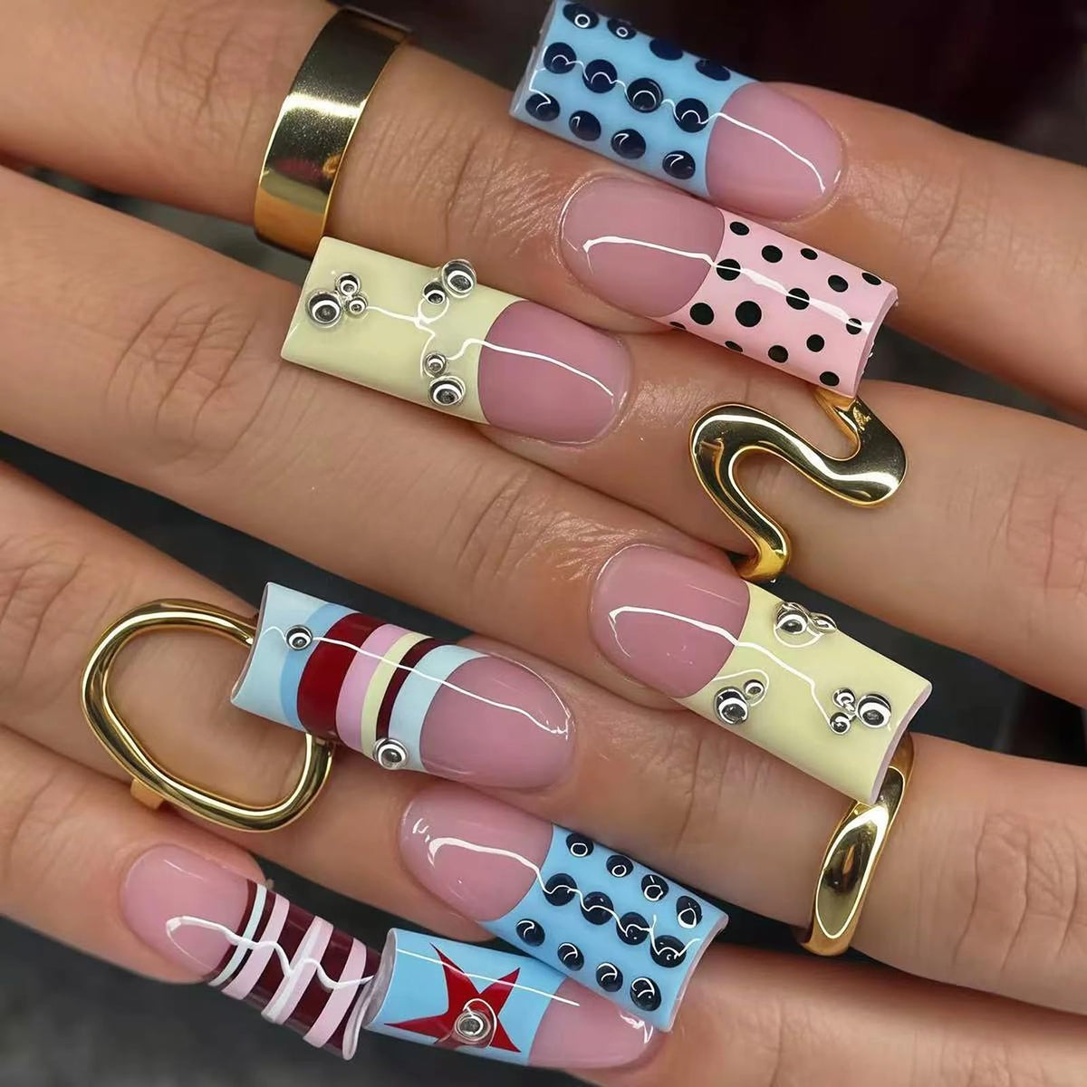 MISUD Press on Nails - Long Square Glue on Nails with White Bridal, Acrylic Wedding Bride Design 24 pcs
