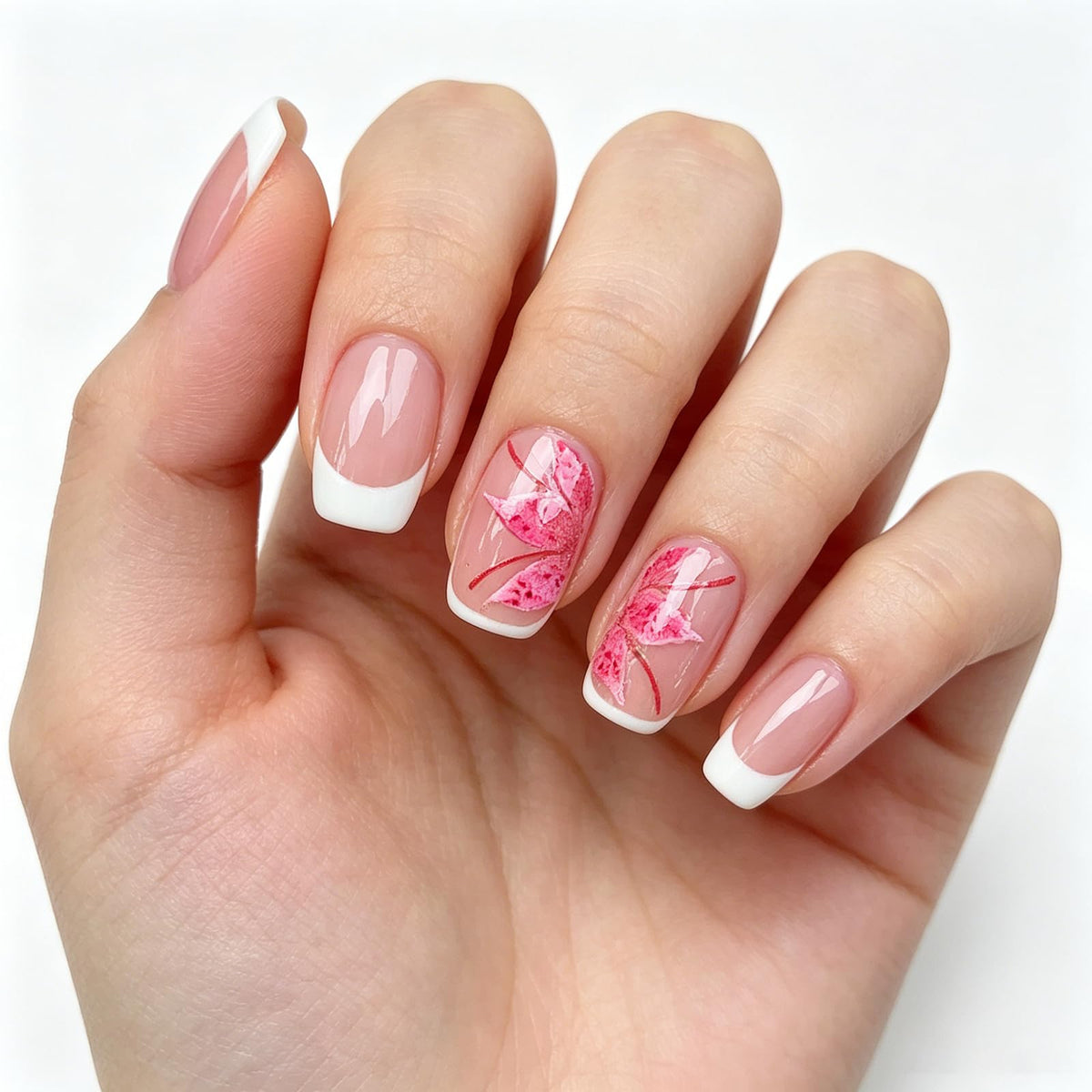 24Pcs Long Square Nude Pink White Nails Press ons Pearl Gold Flower Fake Nails Elegant False Nails Bridal Nails Glue on Luxurious Stick on Nails Casual Work for Girl Women Wedding Formal Occasions
