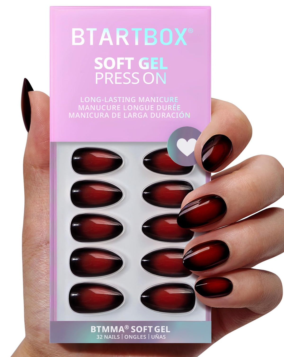 BTArtbox Press On Nails, Short Almond White Fake Nails, 32Pcs Full Kit