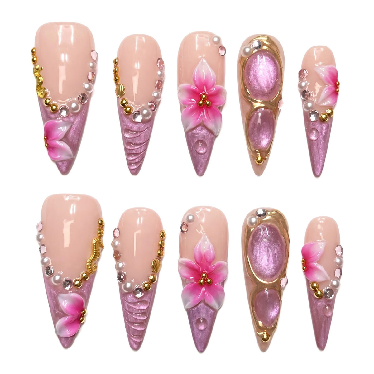 Luxury Handmade Acrylic Press on Nails Long Stiletto French Tips Fake Nails