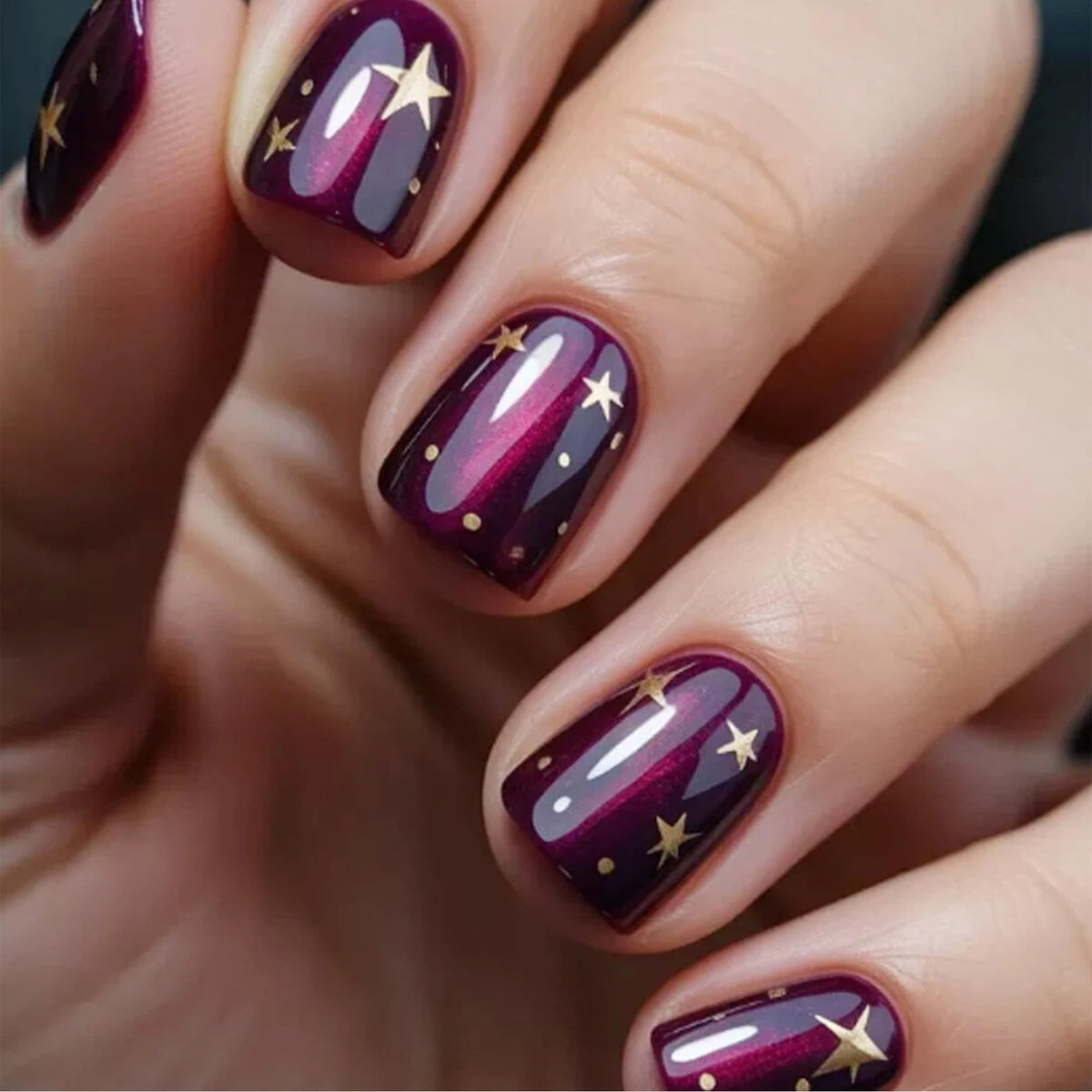 Glossy Nude Gold French Tip Press On Nails Short Almond, 30 PCS