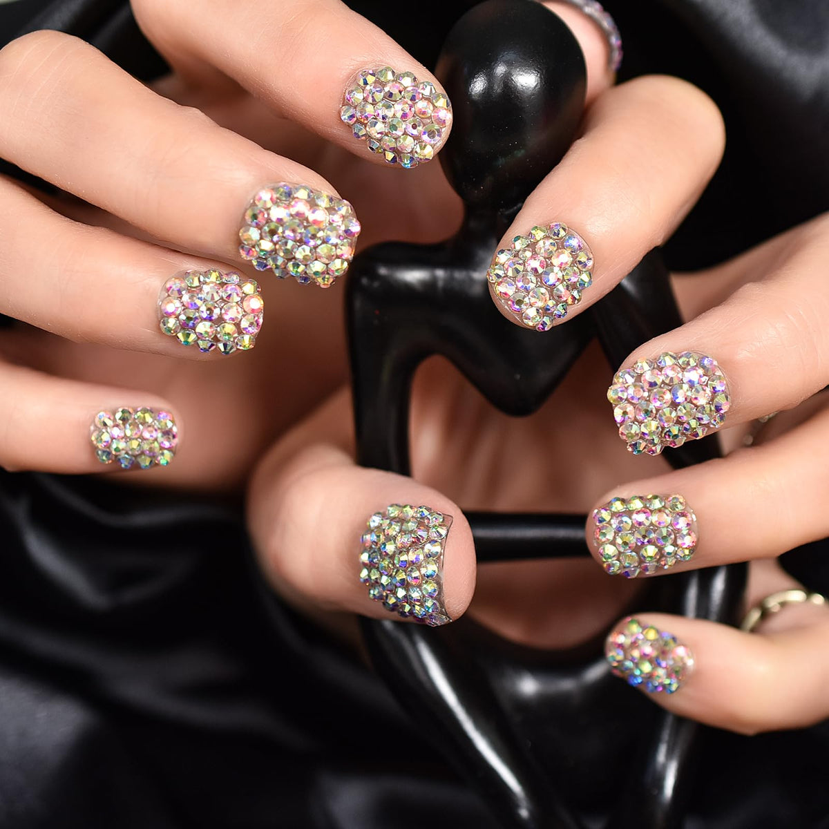 Elevenail Handmade Press on Nails Full Cover Luxurious 3D Crystal False Nails Super Extra Long Stiletto Diamonds Art Decoration Fake Nails Manicure Kit Nail Art Tips Gift for Women Girls Wedding Party