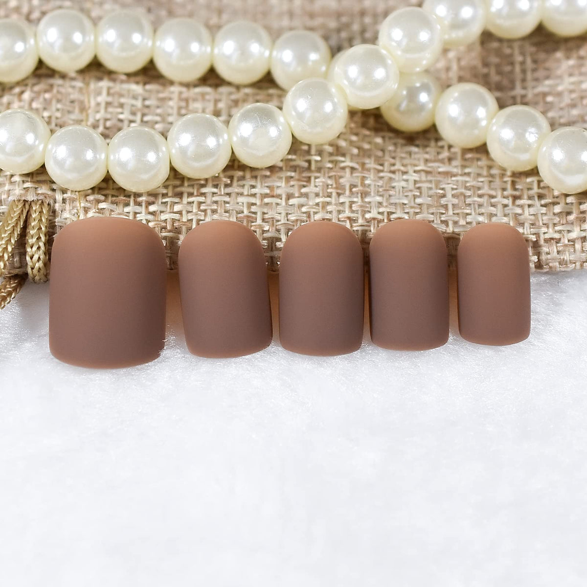 EchiQ Press On Nails Pearl Shine Pink French Nail White Round Fake Nails Short Glossy Satin Artificial Lady Fingernails with Adhesive Tabs