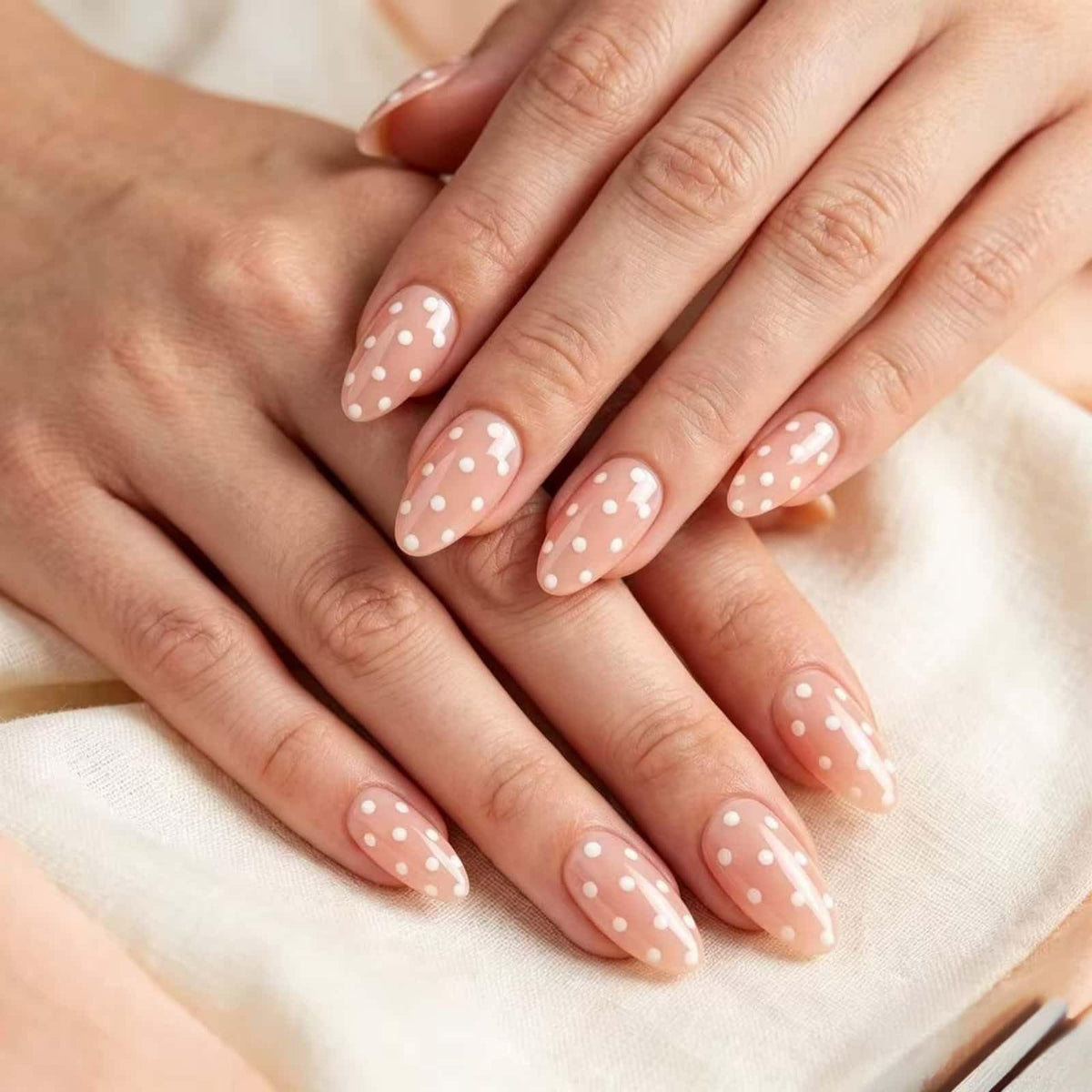 Lace Print Short Almond Press On Nails with 3D Rhinestones 24Pcs