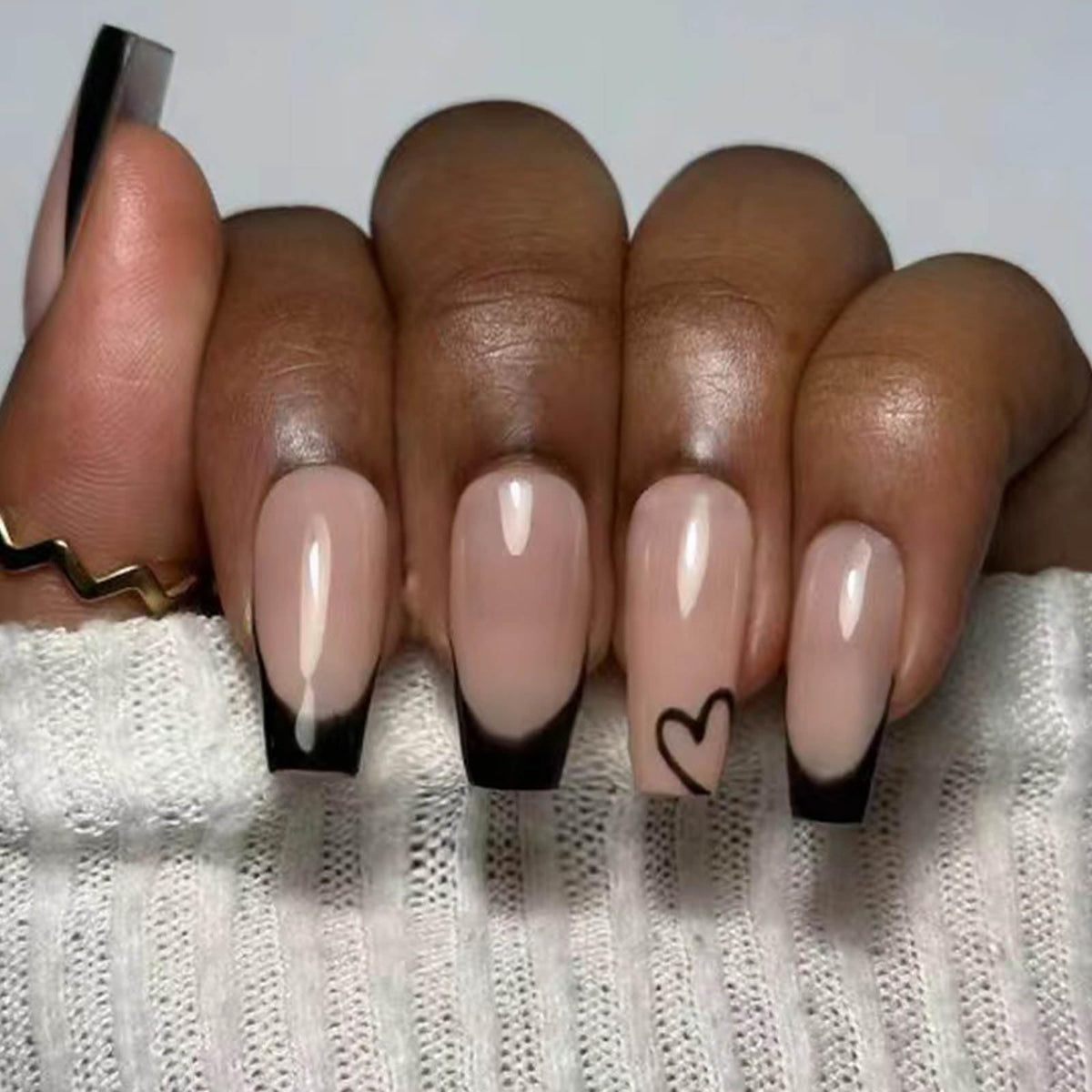 Long Press on Nails Square French Fake Nails Full Cover Nude Acrylic False Nails for Women and Girls 24PCS (Gold Shiny)