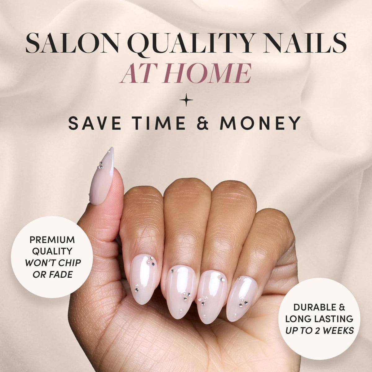 Glamnetic Press On Nails - Short Almond, Glazed Fake Nails 30 Pc Full Kit