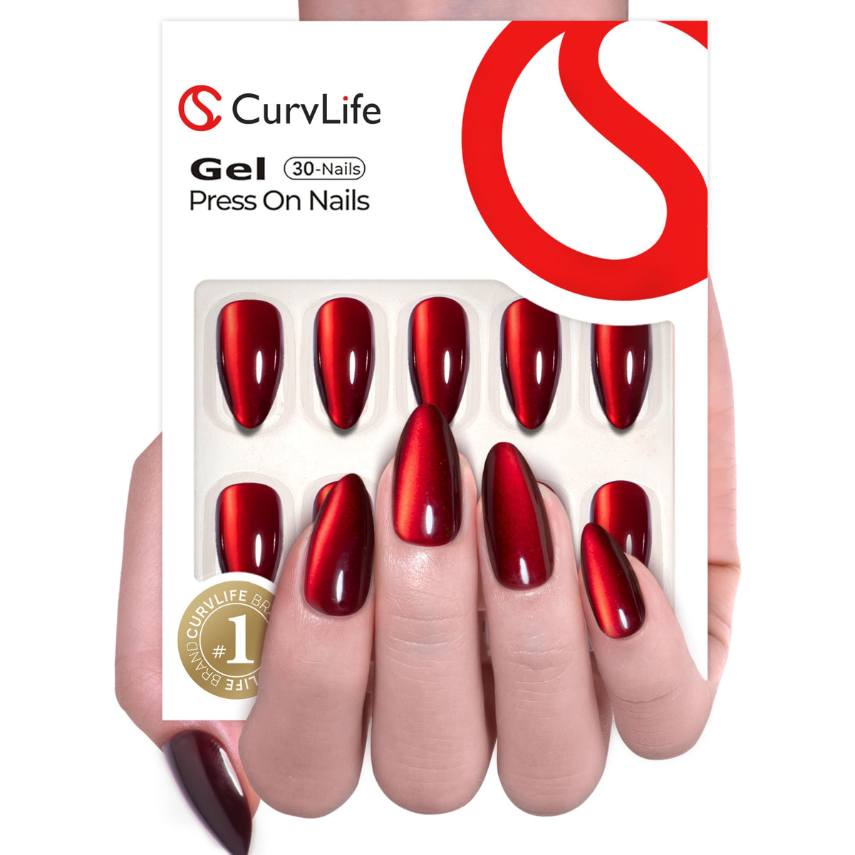 CurvLife Long French Tip Press On Nails, Pearl Rhinestones, Soft Gel
