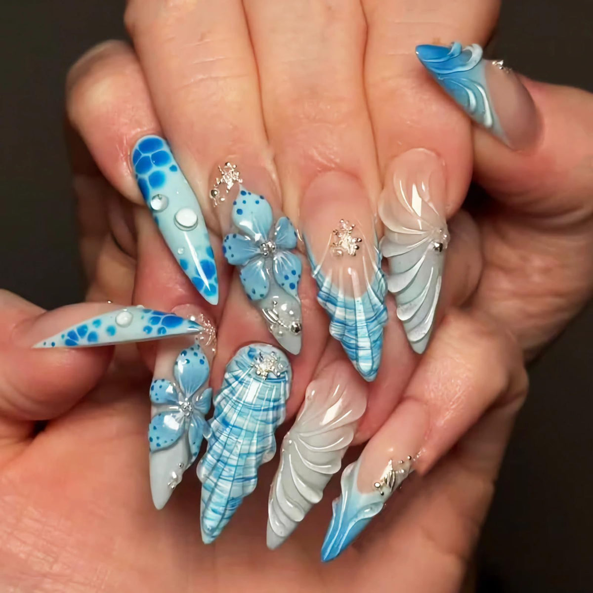BABALAL Long Stiletto Press on Nails Metallic Gold Chrome Fake Nails