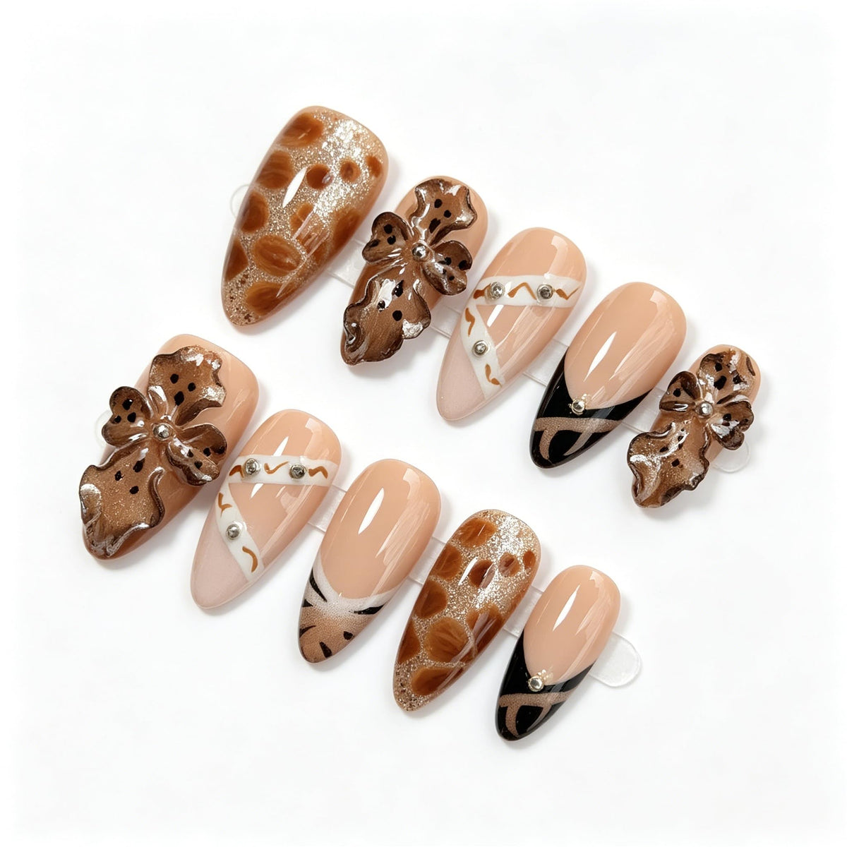 Handmade Press On Nails – Short Almond False Nails for Women, Reusable Acrylic White French Tip with Pearl & 3D Flowers Design – Salon Quality Fake Nails (10PCS Size S)