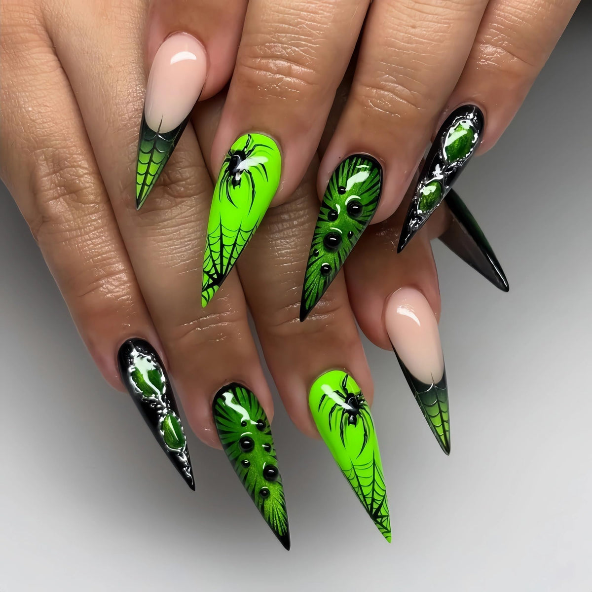 BABALAL Long Stiletto Press on Nails Metallic Gold Chrome Fake Nails