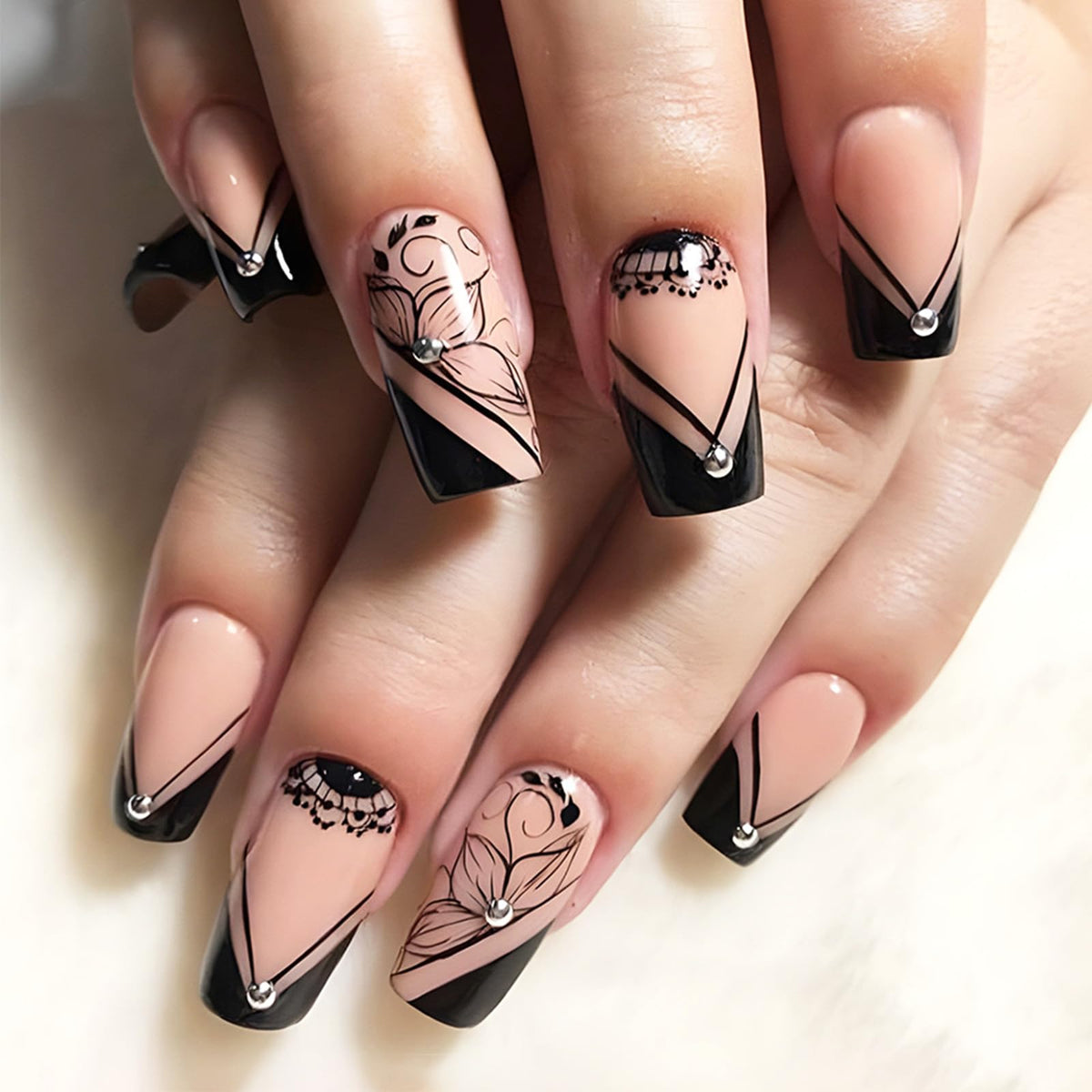 White French Tips Press on Nails 24Pcs Glossy Silver Glitter Acrylic Fake Nails Sparkly False Nail Milky Way Gel Glue on Nail Stars Stick on Medium Square Fingernails for Coquette Women Girls