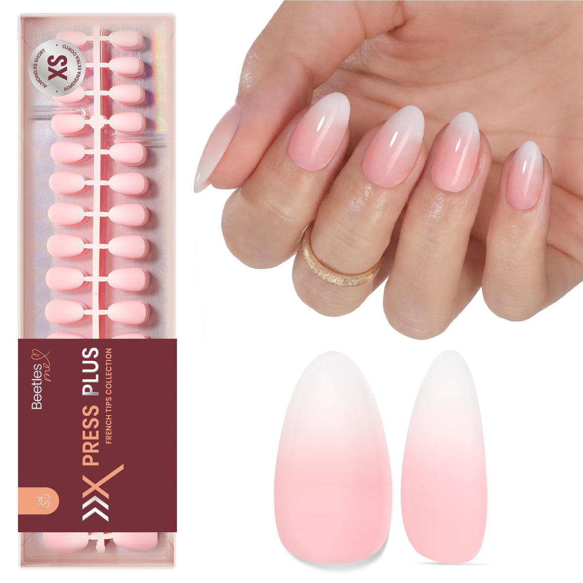 Beetles French Tips Press On Nails - Short Square 150 Pcs