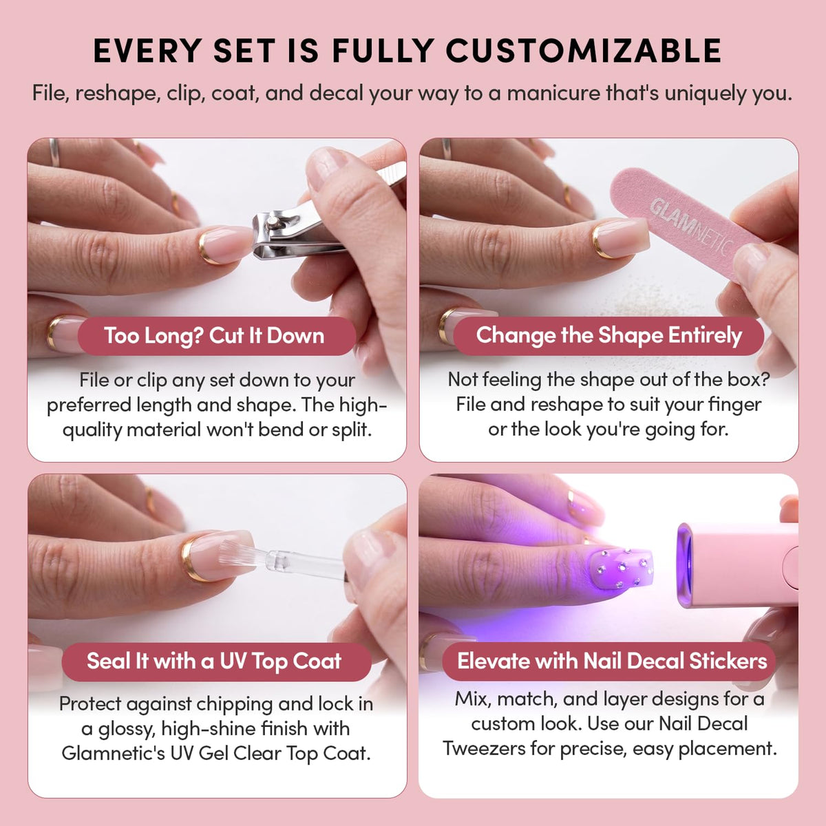 Glamnetic Press On Nails - Short Almond, Glazed Fake Nails 30 Pc Full Kit
