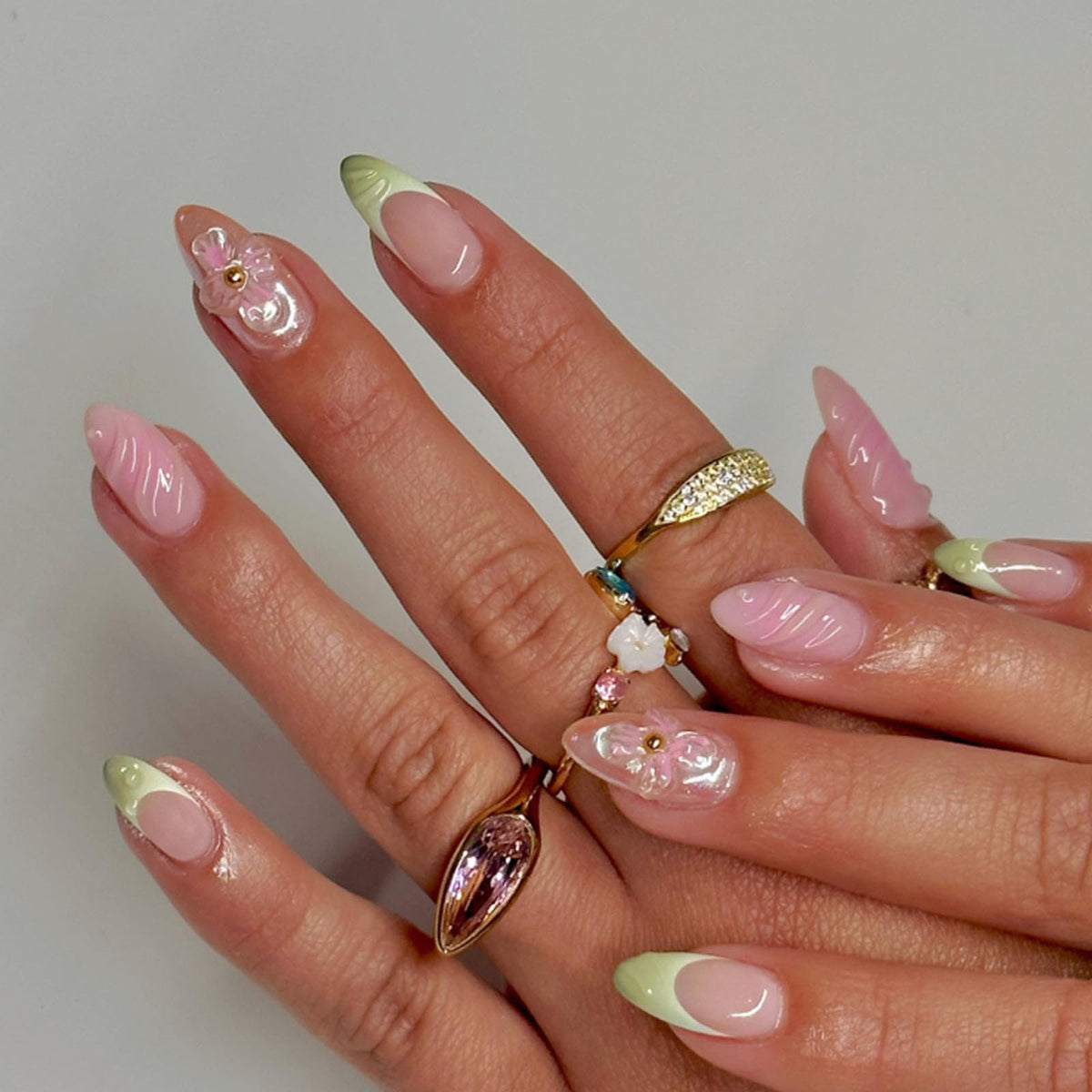White French Tip Press on Nails Almond Medium Fake Nails with Silver Glitter Designs Nails Press ons Nude Glue on Nails Glossy Acrylic Nails Simple Stick on Nails for Women 24Pcs