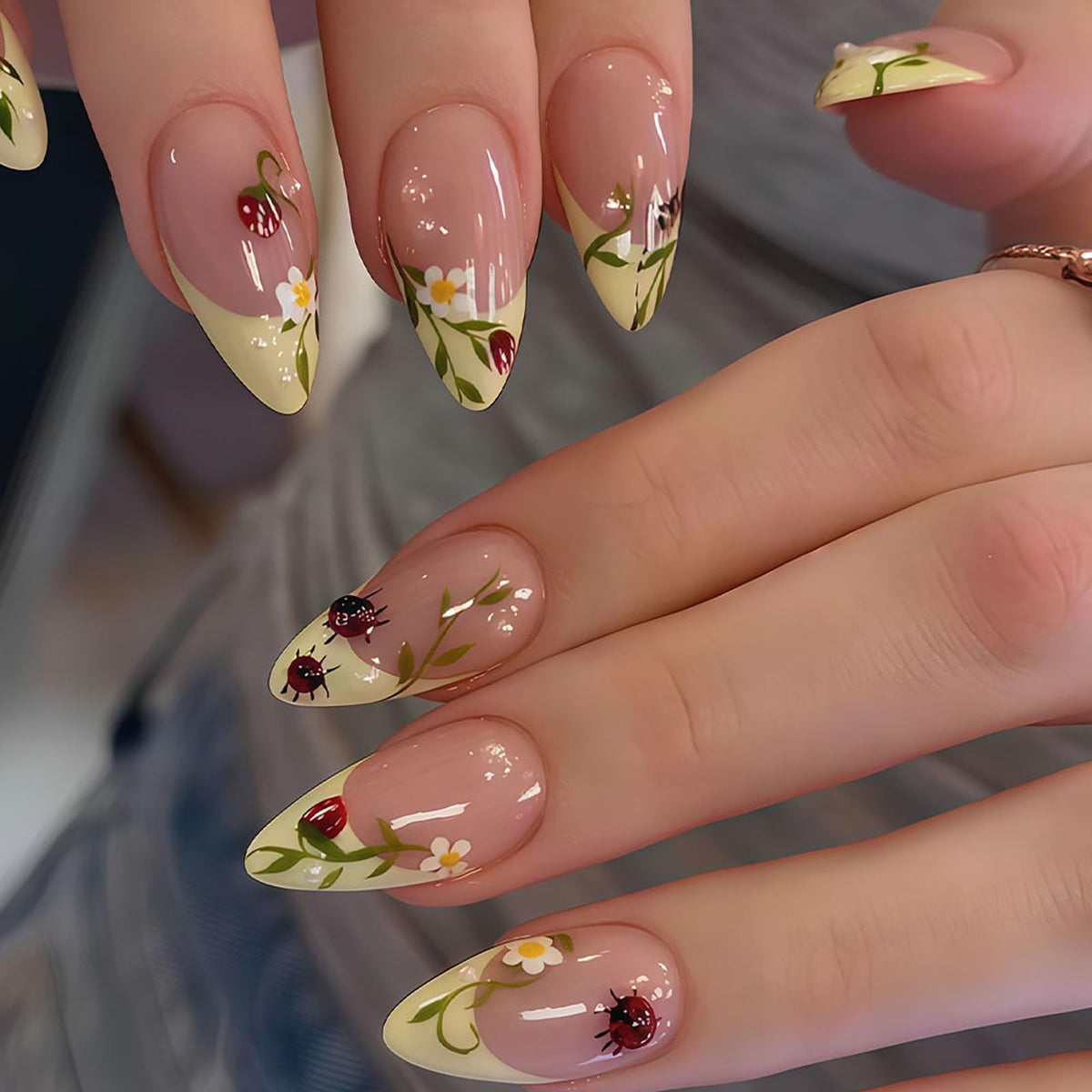 White French Tip Press on Nails Almond Medium Fake Nails with Silver Glitter Designs Nails Press ons Nude Glue on Nails Glossy Acrylic Nails Simple Stick on Nails for Women 24Pcs