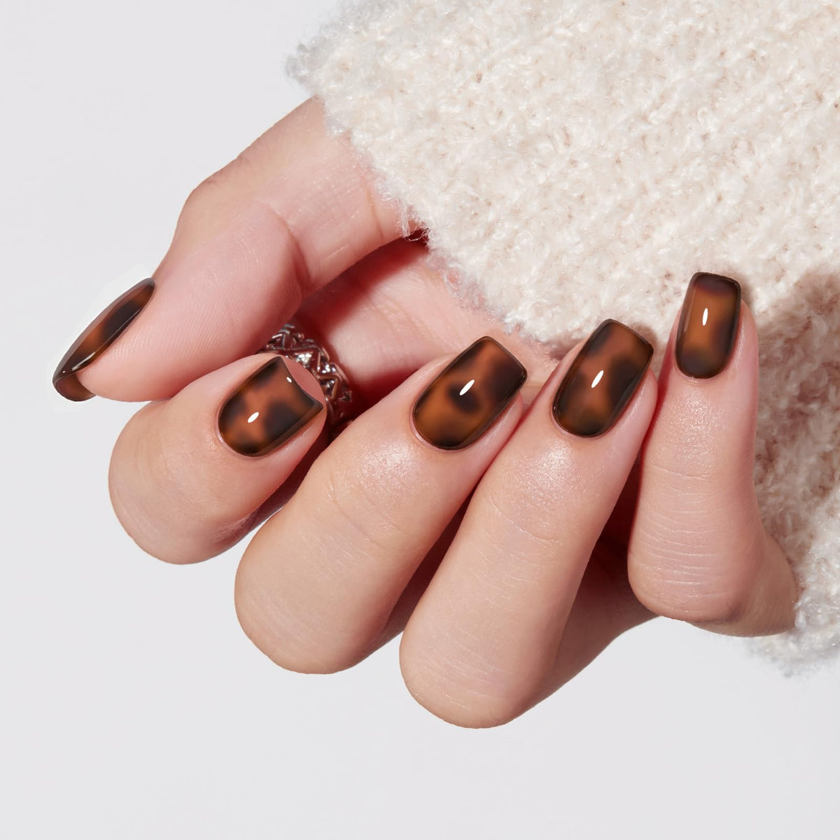 Modelones Burgundy Press on Nails Short Square, Dark Red Fall Fake Nails
