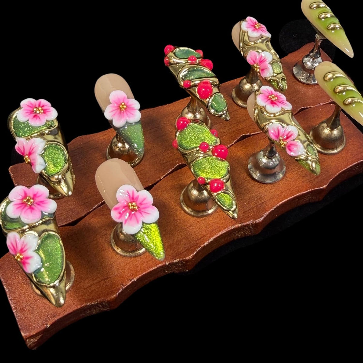 Handmade Luxury Floral Press On Nails Elven Forest (M)
