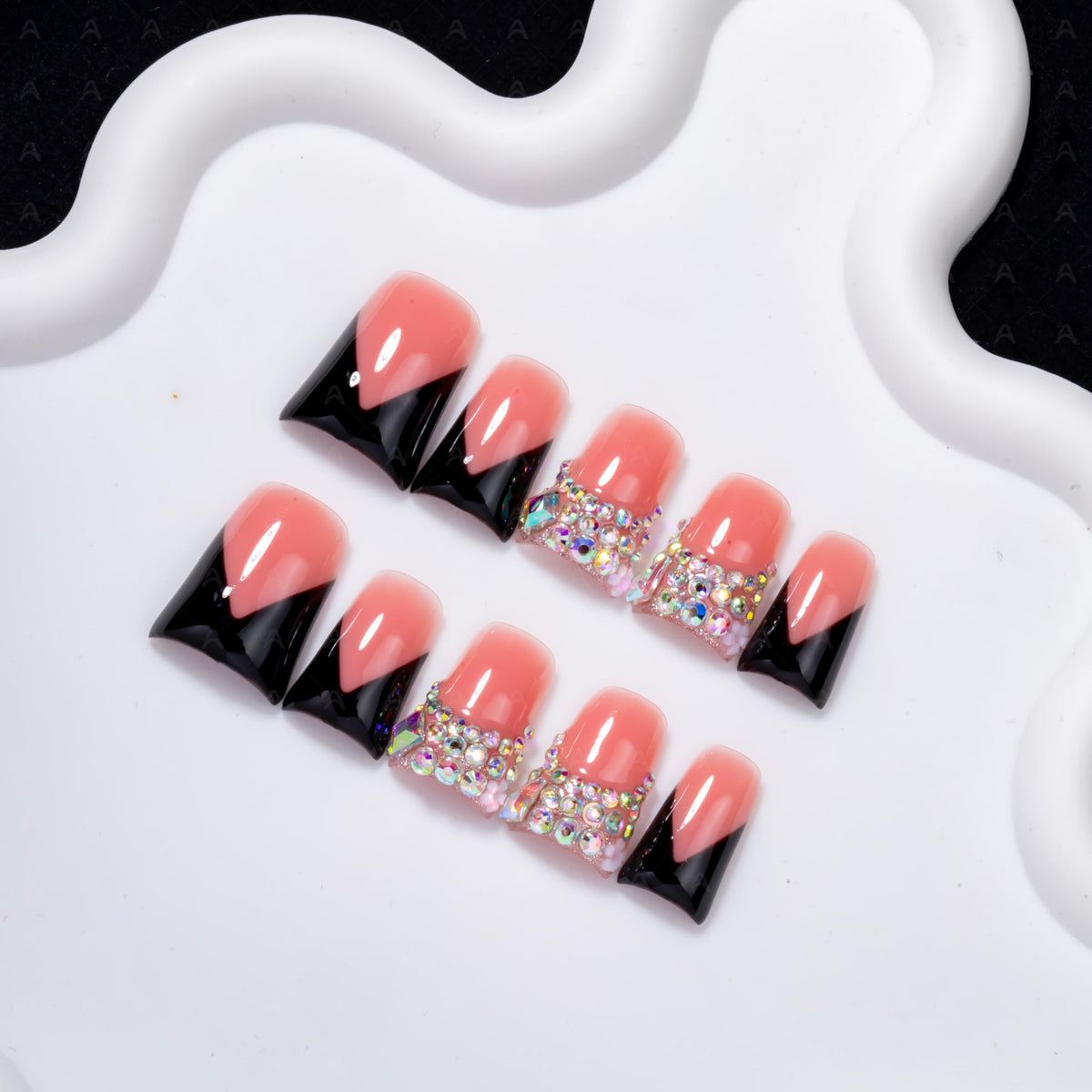 10 Pieces Luxury Acrylic Press On Nails Short Handmade Duck Nails, Pink Thickened False Nails, Rhinestone And 3D Red Lips, Reusable Fake Nails, Acrylic Nails (L)