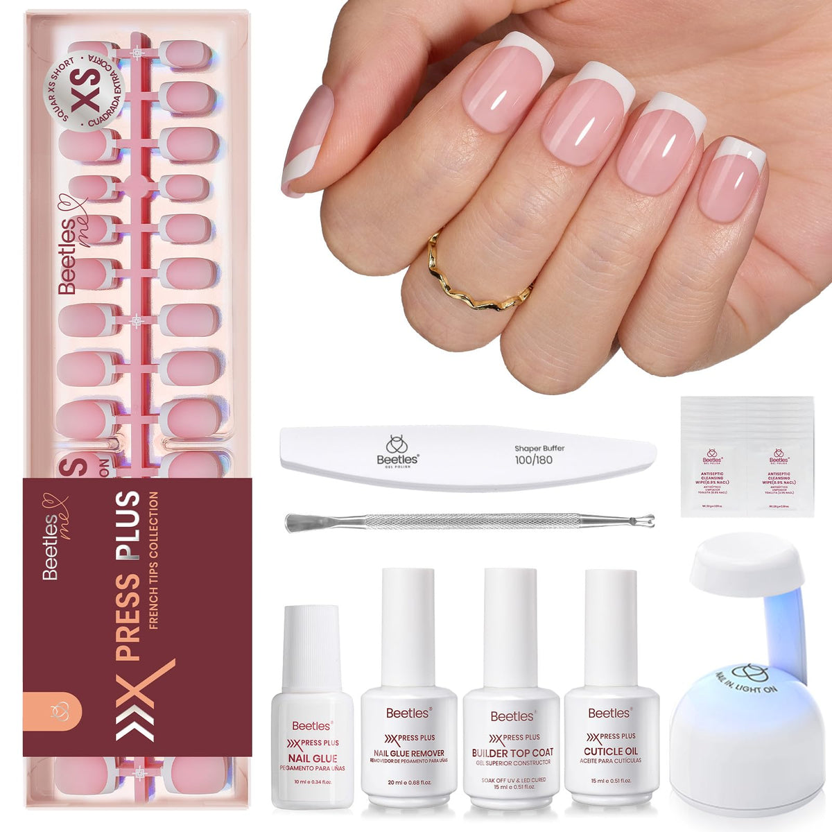 Beetles French Tips Press On Nails - Short Square 150 Pcs
