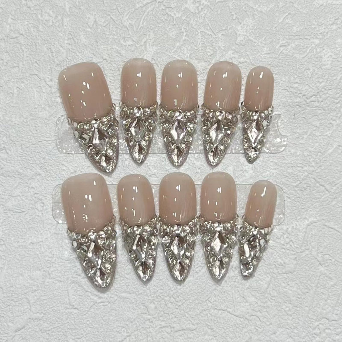 SINHOT Luxury Press on Nails - Long Coffin Fake Nails 3D Handmade Cute Pink Reusable False Nails with Rhinestone Designs,DIY Artificial Nail Art, 24pcs