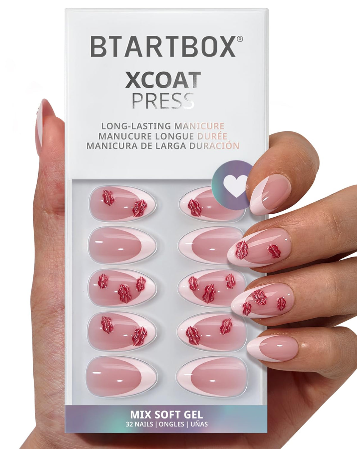 BTArtbox Press On Nails, Extra Short Almond Baby Pink Nails, 32Pcs Full Kit