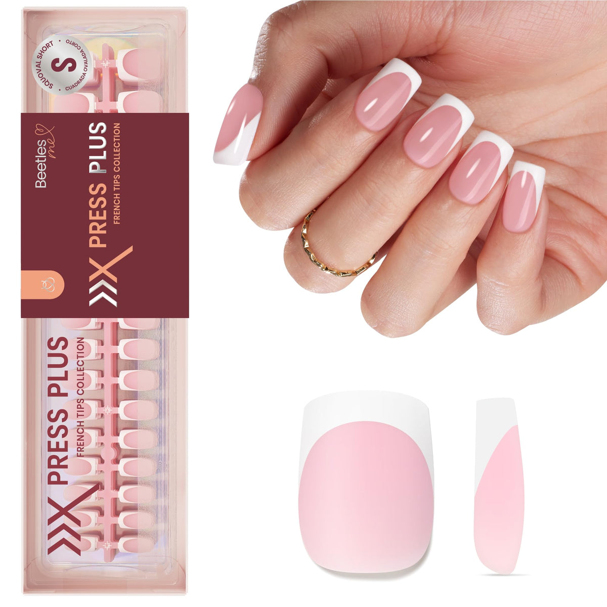 Beetles French Tips Press On Nails - Short Square 150 Pcs