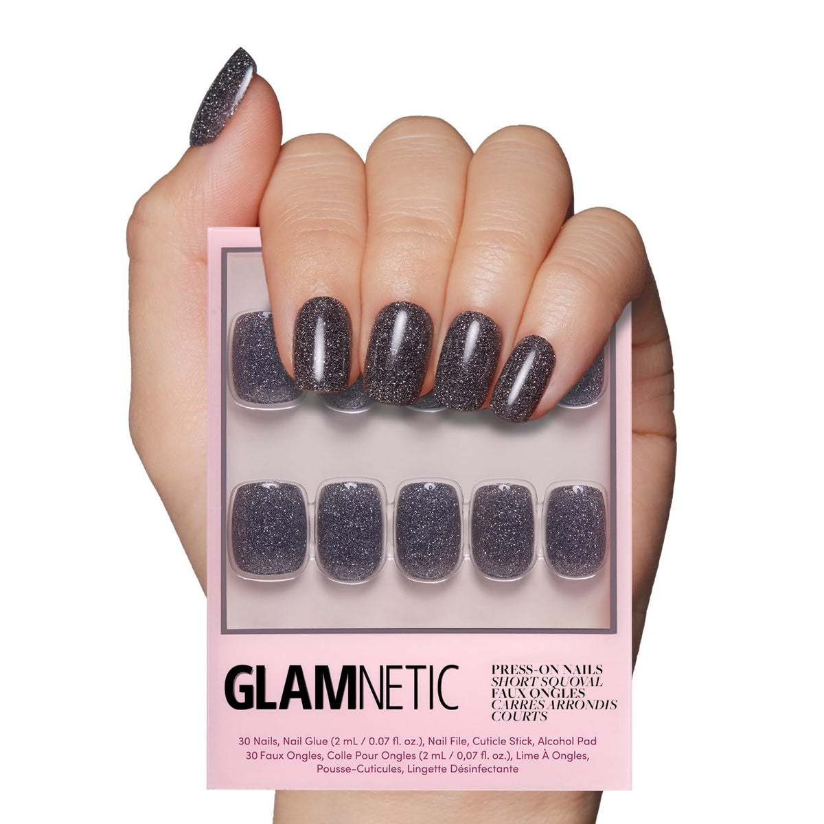 Glamnetic Press On Nails - Medium Square, Glossy Fake Nails 30 Pc Full Kit