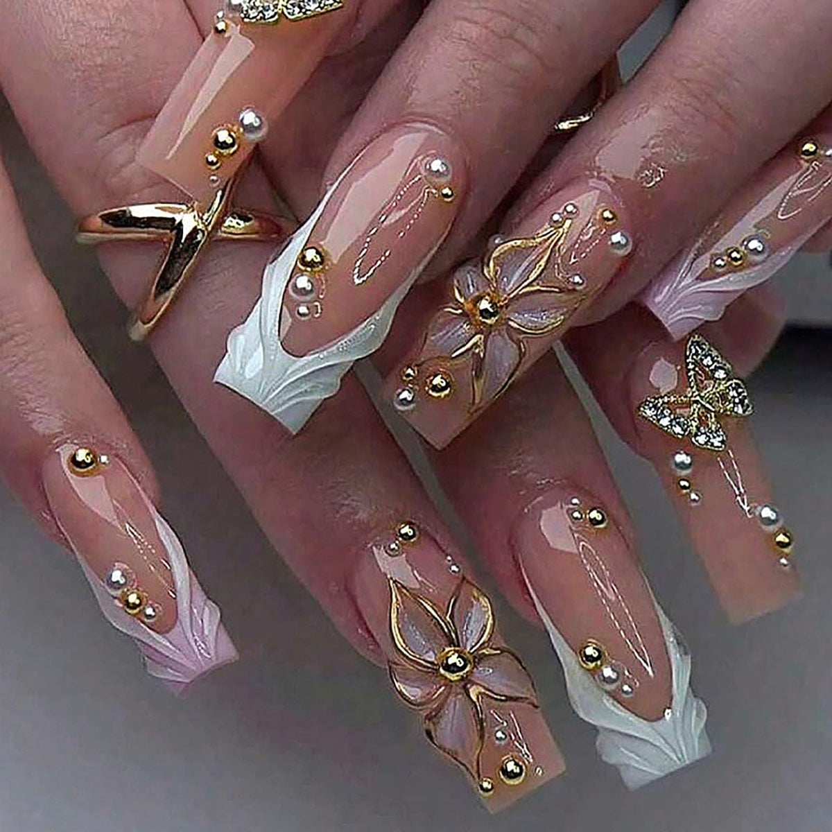 Coffin Press on Nails Long Acrylic Luxury Fake Nails 24pcs