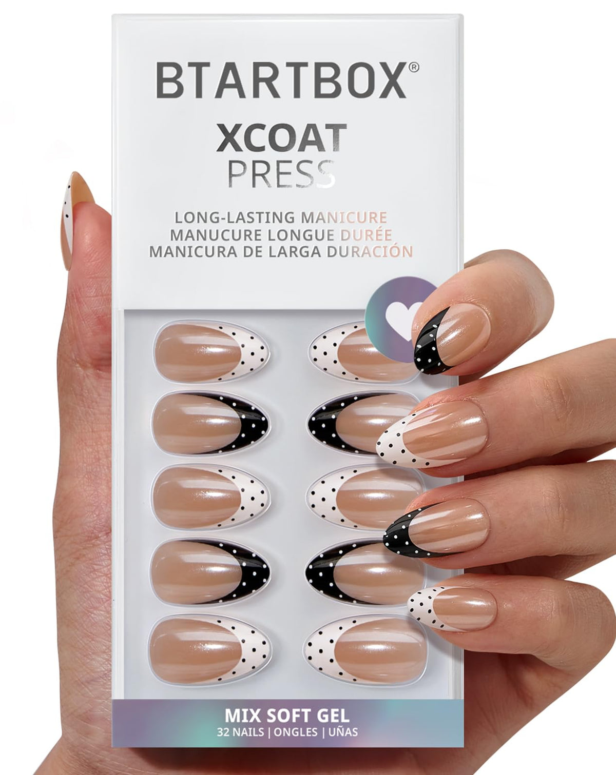 BTArtbox Press On Nails, Extra Short Almond Baby Pink Nails, 32Pcs Full Kit
