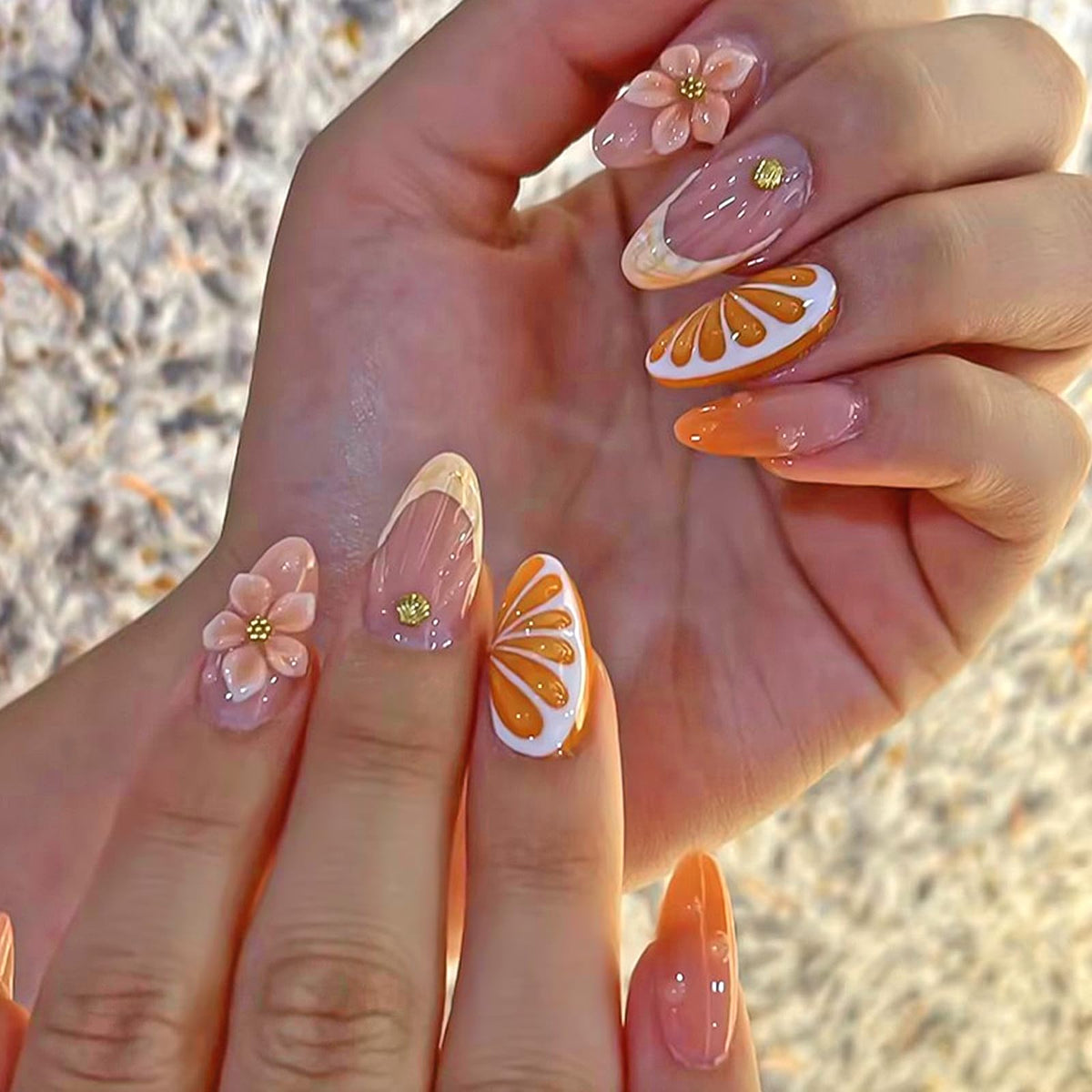 3D White Flower Press on Nails Medium Fakes Nails Almond Shape False Nails with Bling Rhinestones Designs, Glossy Reusable Elegant Acrylic Nails with Glue-24Pcs Nail Kit for Women Wedding Party