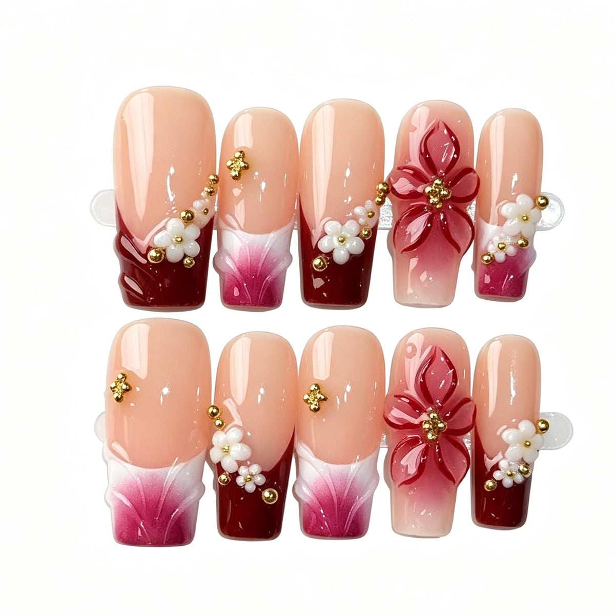 Nude Gradient Long Square Handmade French Tip Press On Nails