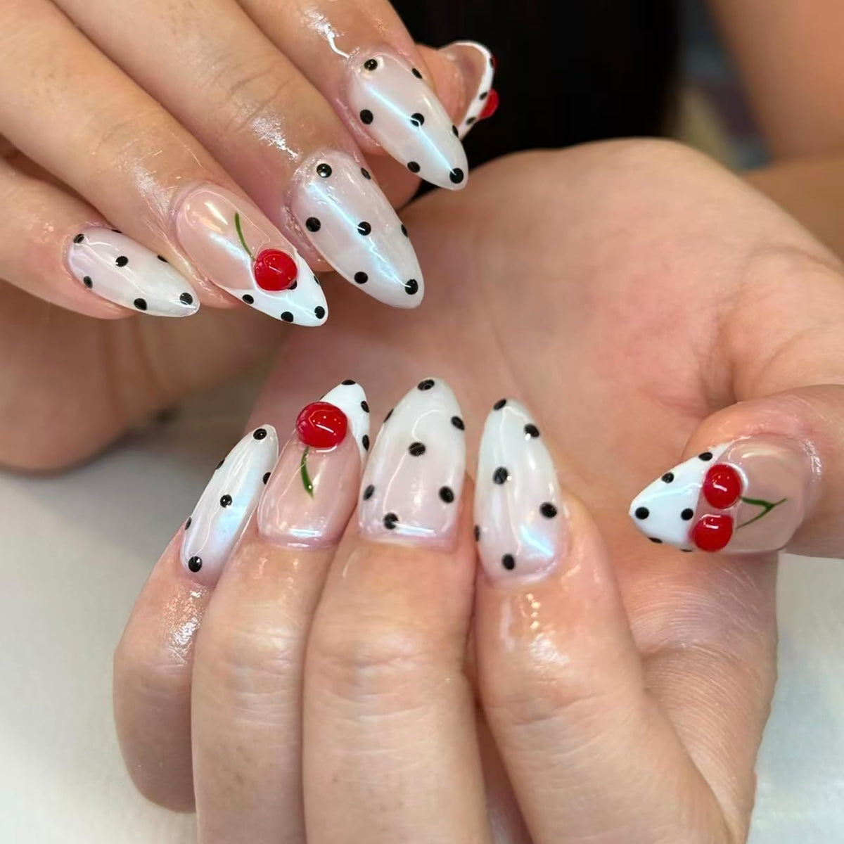 Bridal Press on Nails Short Almond Nude 3D White Floral Lace Pearl Wedding