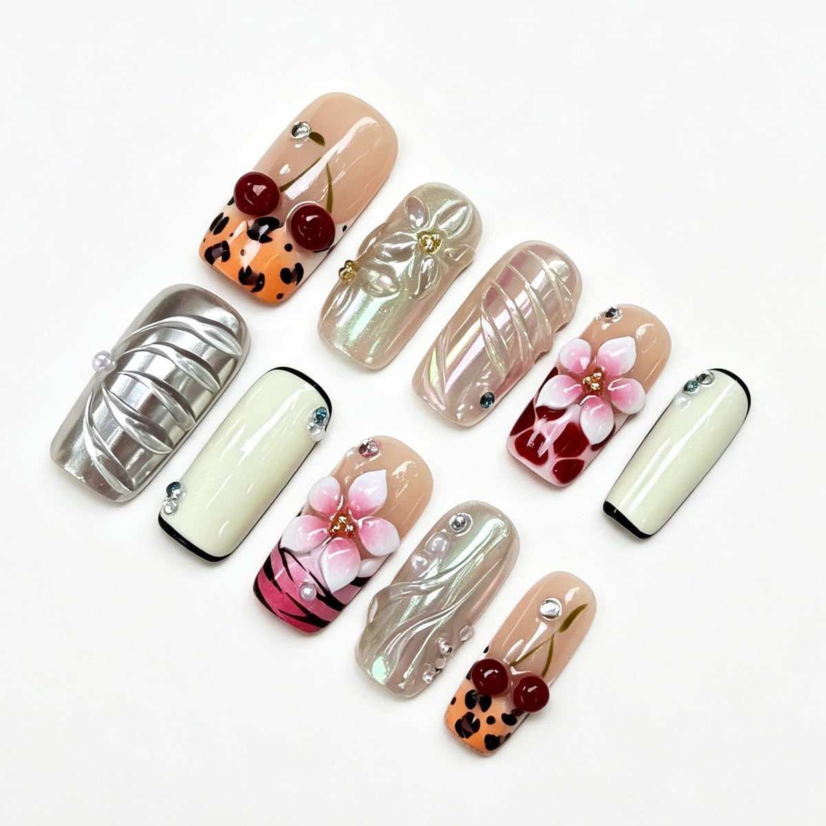 Nude Gradient Long Square Handmade French Tip Press On Nails