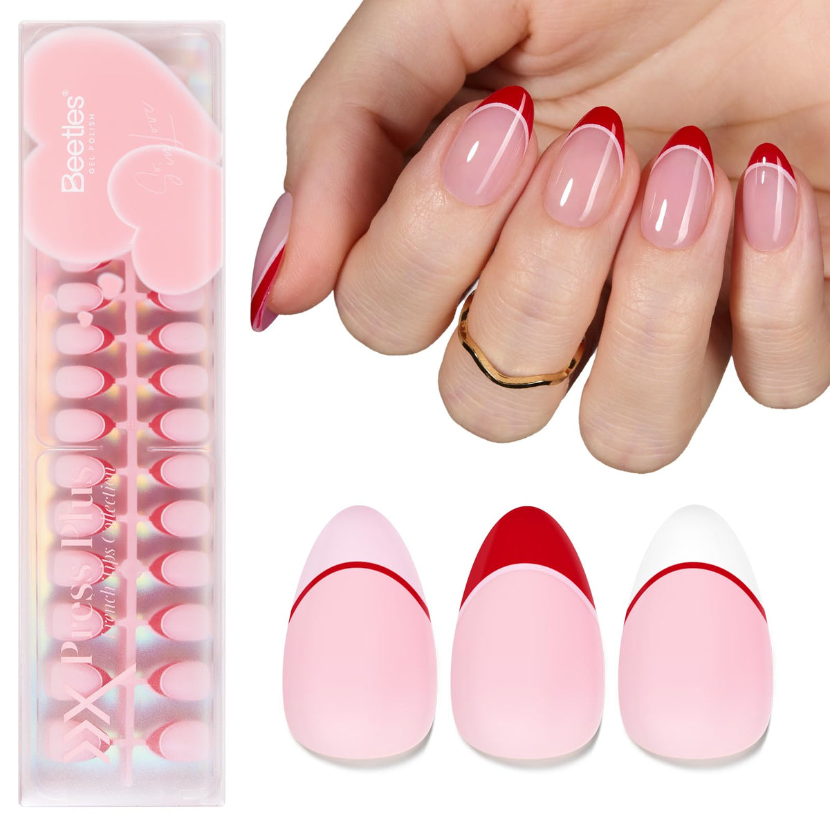 Beetles French Tips Press On Nails - Short Square 150 Pcs