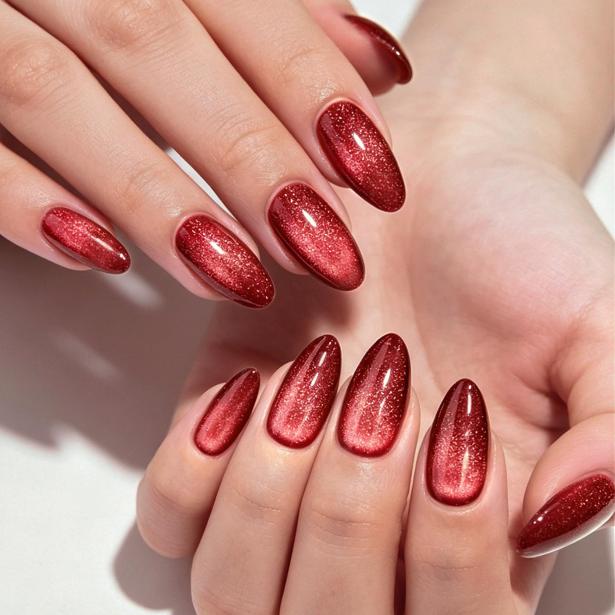 HOSAILY Luxury Press on Nails Medium Almond Rhinestones French Designs Fake Nails, 24PCS Glossy Sparkle Colorful Gems Stick on Nails for Women Party Daily Wear