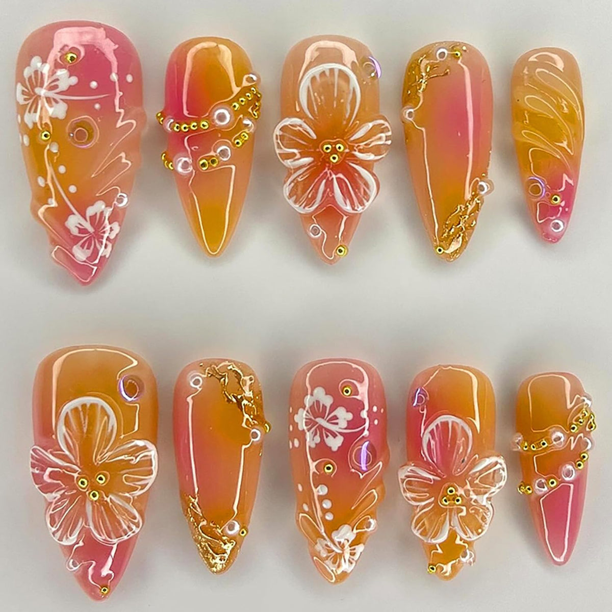 30Pcs Gold Star Moon Press on Nails Long Stiletto French Tip Fake Nails Press on 3D Chrome Gold Design Sun False Nails Irregular Gilded Lines Full Cover Purple Glossy Artificial Acrylic Nail for Women