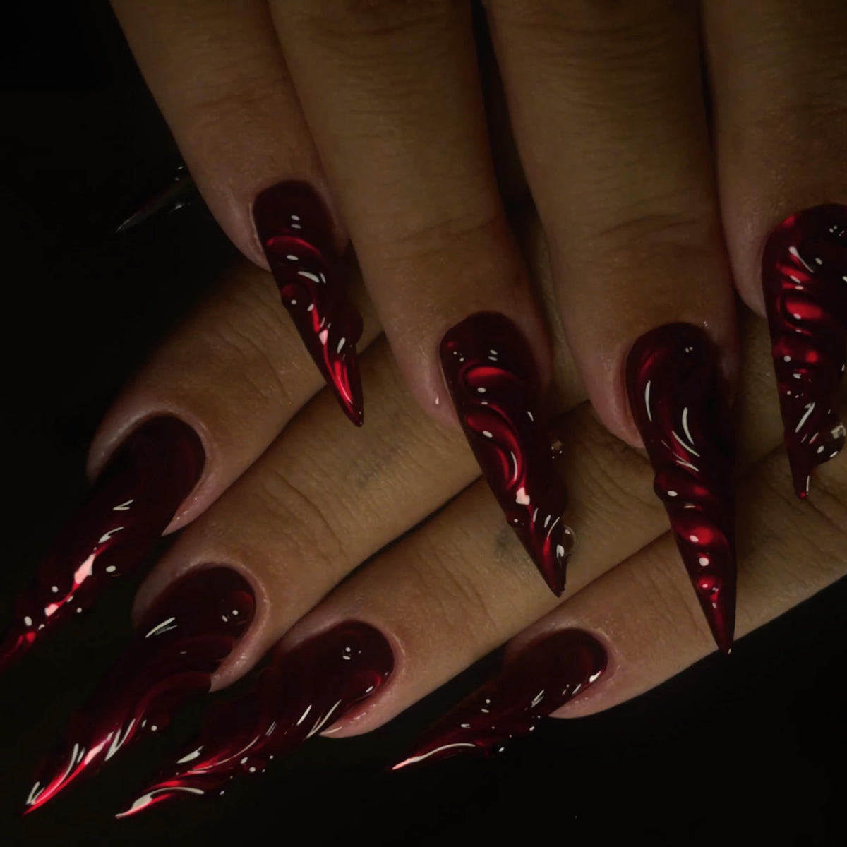 BABALAL Long Stiletto Press on Nails Metallic Gold Chrome Fake Nails