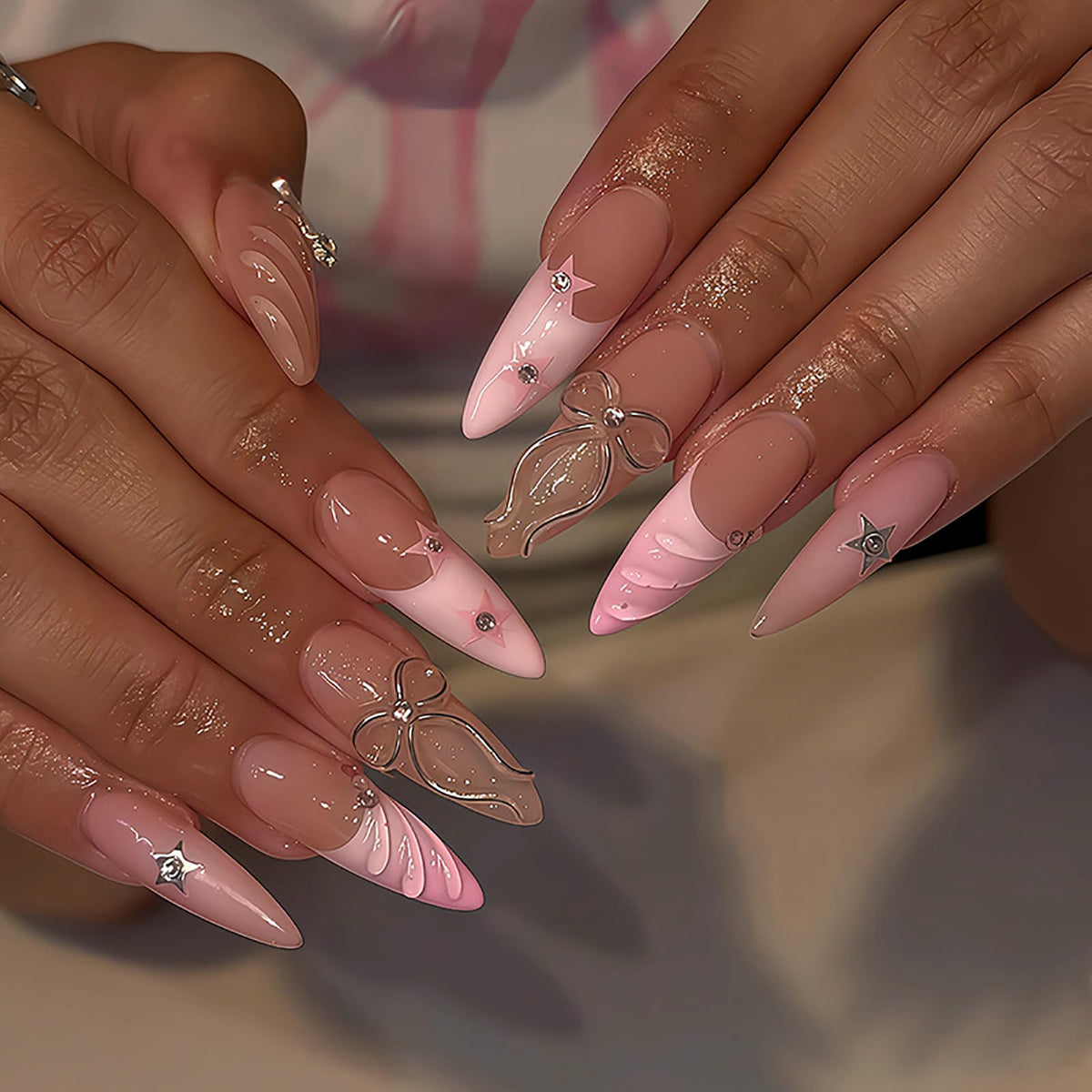 Bridal Press on Nails Short Almond Nude 3D White Floral Lace Pearl Wedding