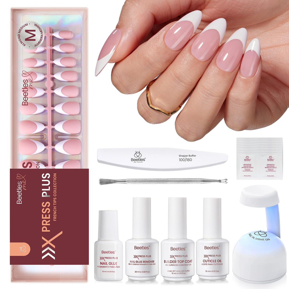 Beetles French Tips Press On Nails - Short Square 150 Pcs