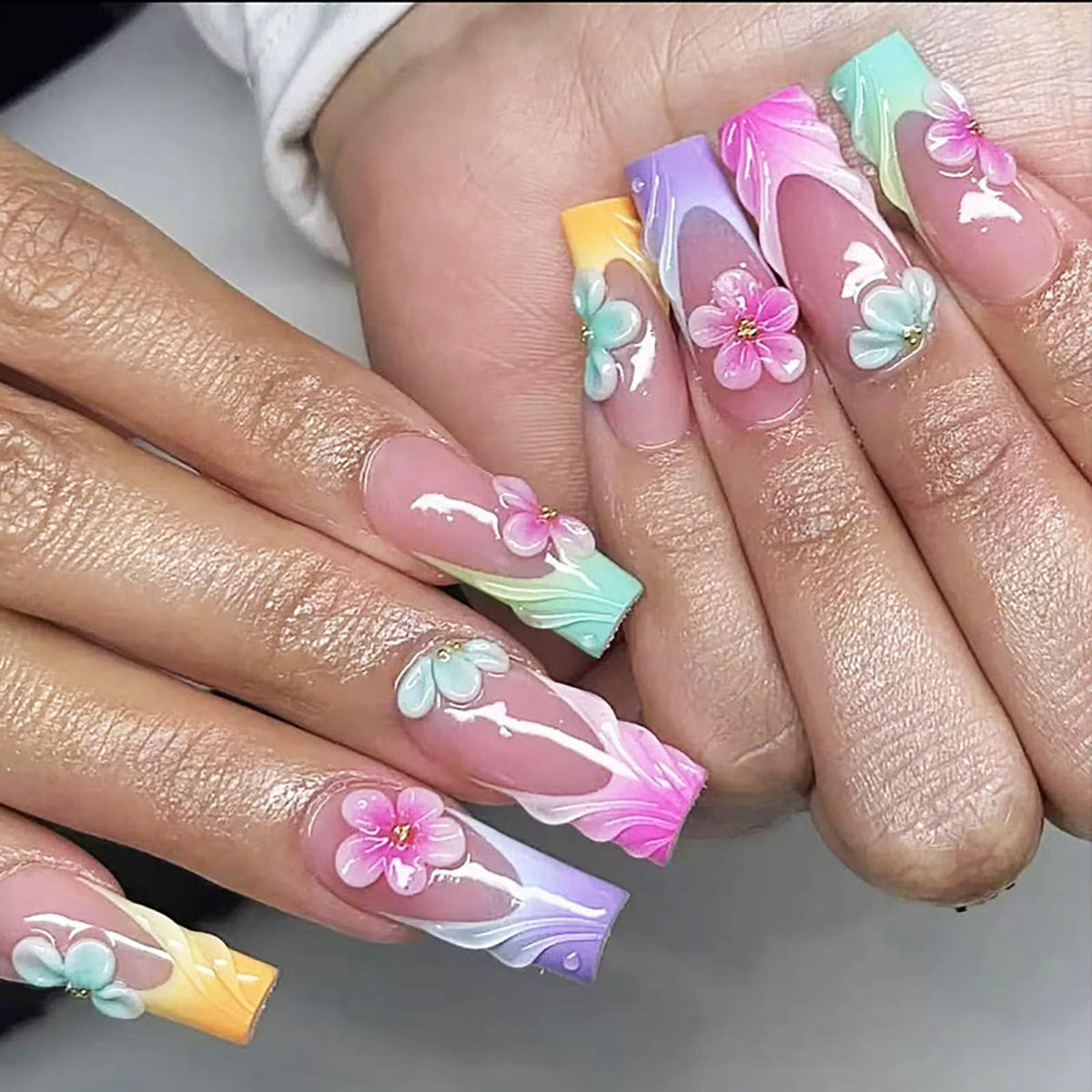 Coffin Press on Nails Long Acrylic Luxury Fake Nails 24pcs