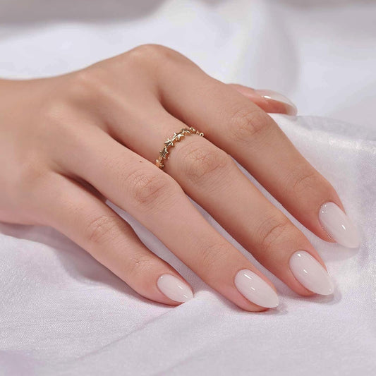 BTArtbox Press On Nails, Short Almond White Fake Nails, 32Pcs Full Kit
